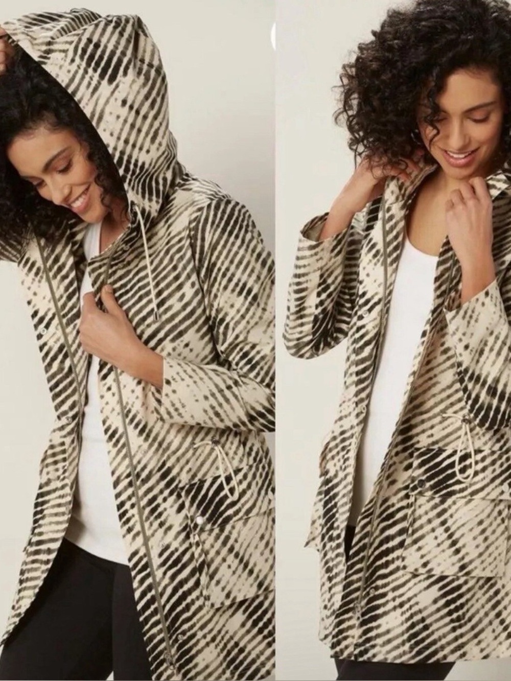 Soft Surroundings Jacket Womens medium Go Lively Shibori Hooded Anorak Utility